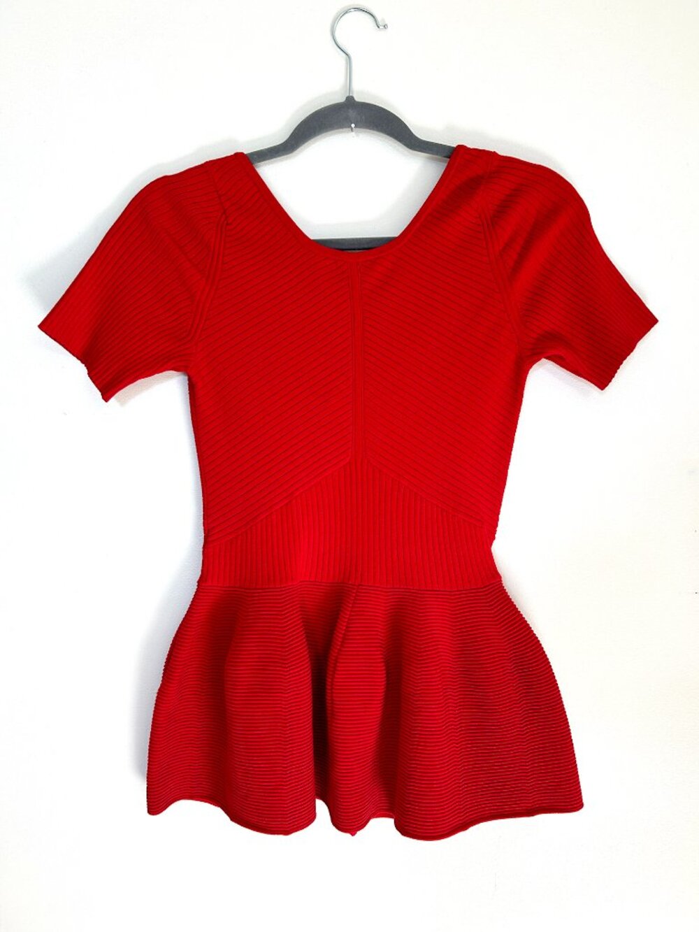 Maeve Red Stretchy Knit SS Peplum Sweater - Size Small Worn Once MSRP $98